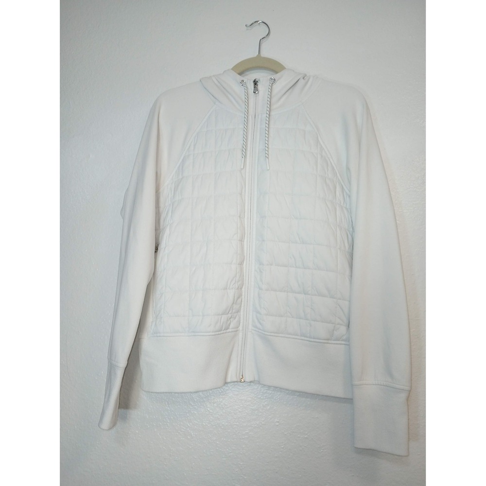 Old Navy Active Dynamic Fleece Quilted Hybrid Full Zip Hoodie White Large Sporty